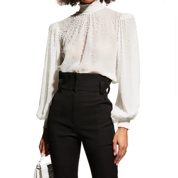 Retrofete Ava Silk Pearl Studded High Neck Blouse - Picture 1 of 12